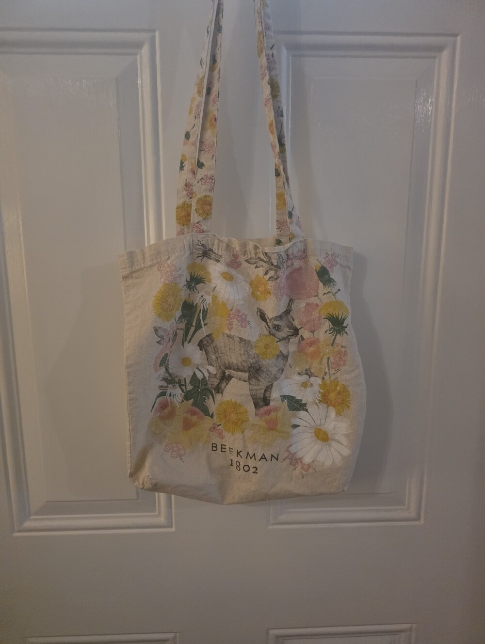 Beekman 1802 Cream Floral Tote with Yellow and Pink Accents